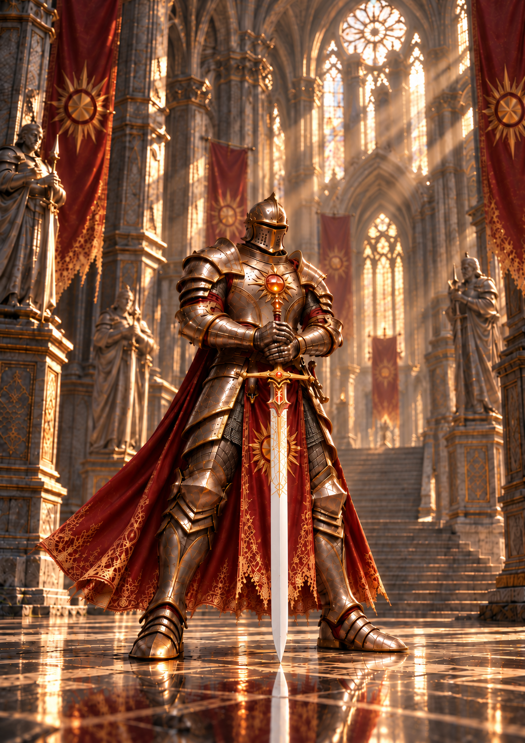 Knight in a golden cathedral