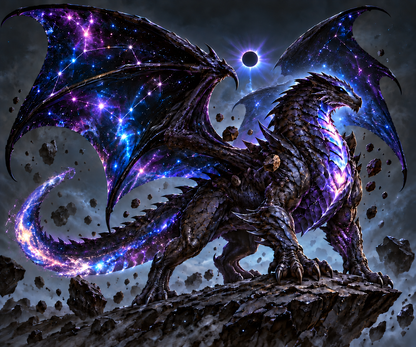 Cosmic dragon with star-filled wings