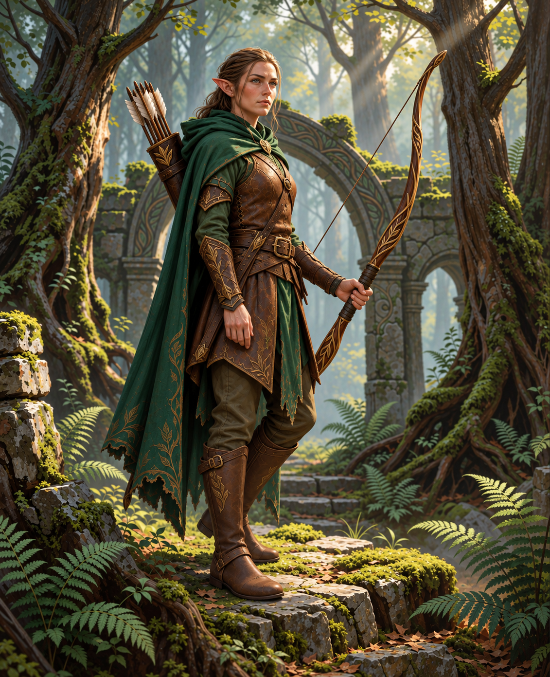 Elven archer in a sunlit forest