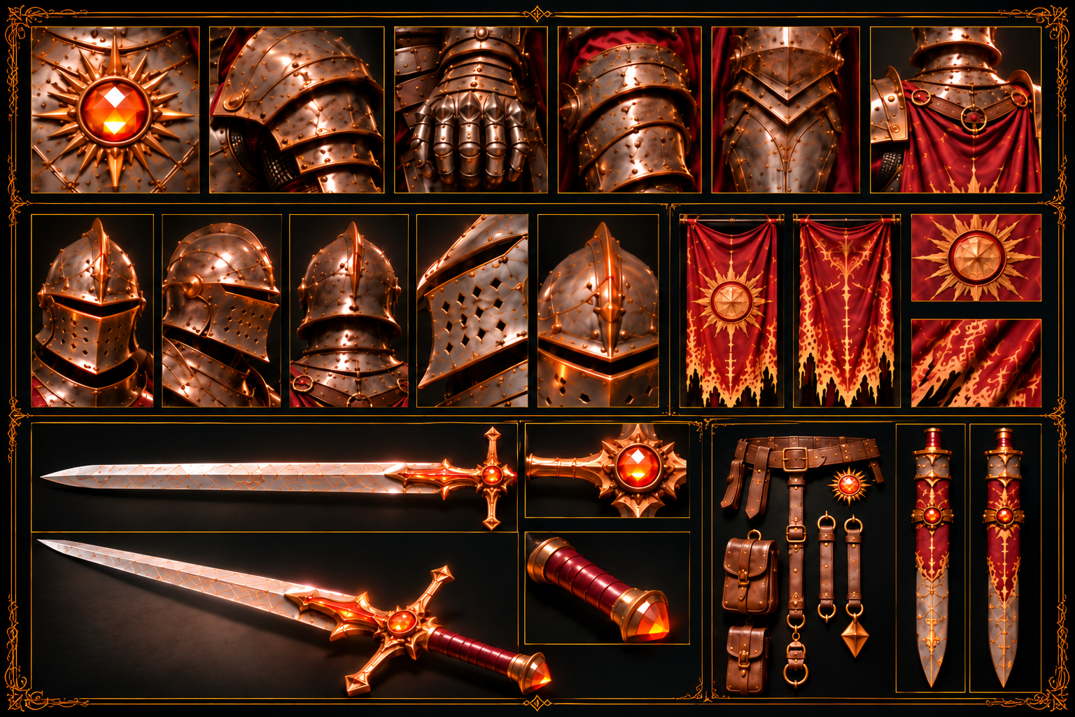Knight armor, weapons, and equipment detail sheet