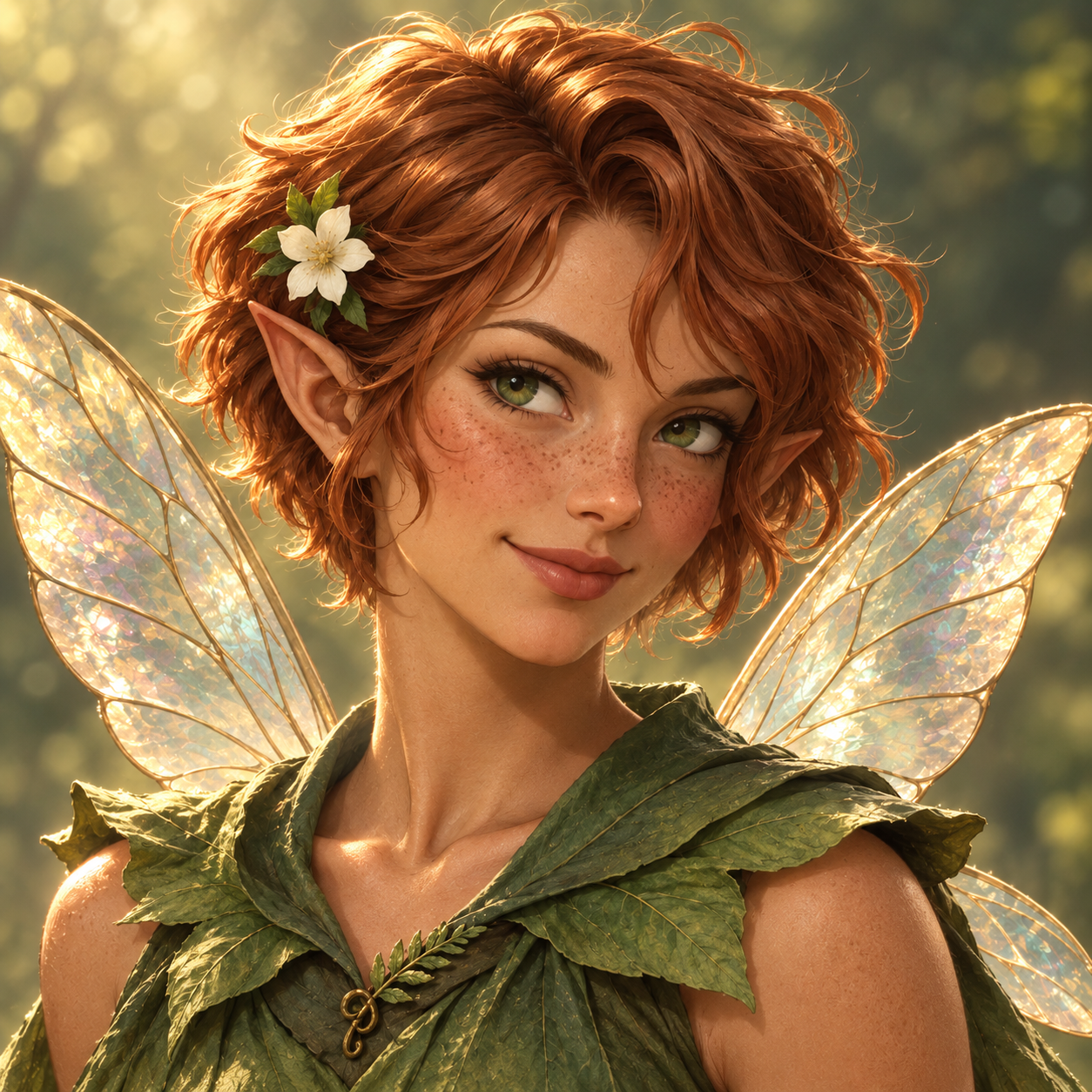 Red-haired fairy portrait with translucent wings